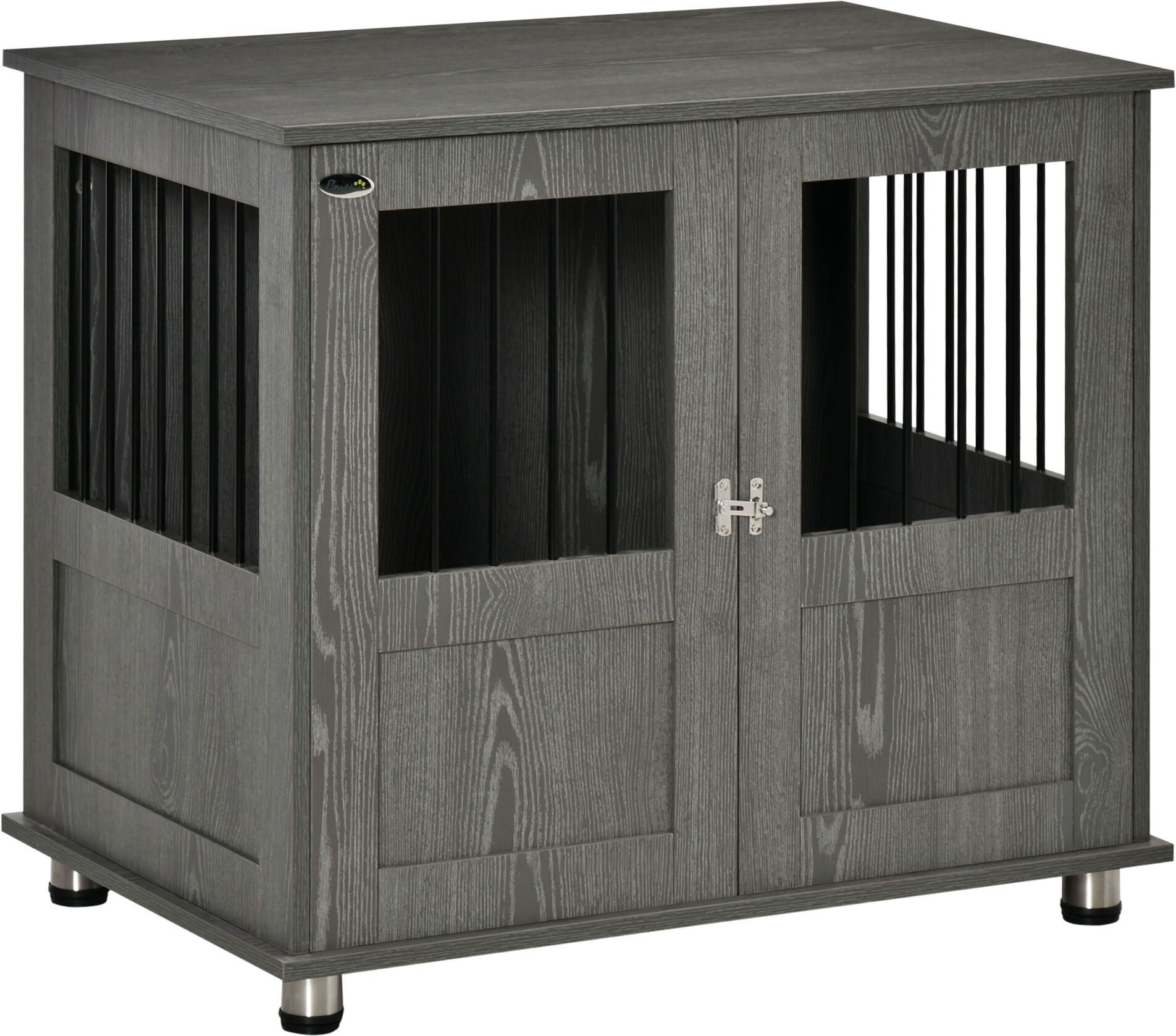 PawHut Pet Kennel End Table, Dog Crate Furniture for Small and Medium Dogs, Indoor Animal Cage with Magnetic Door, Grey