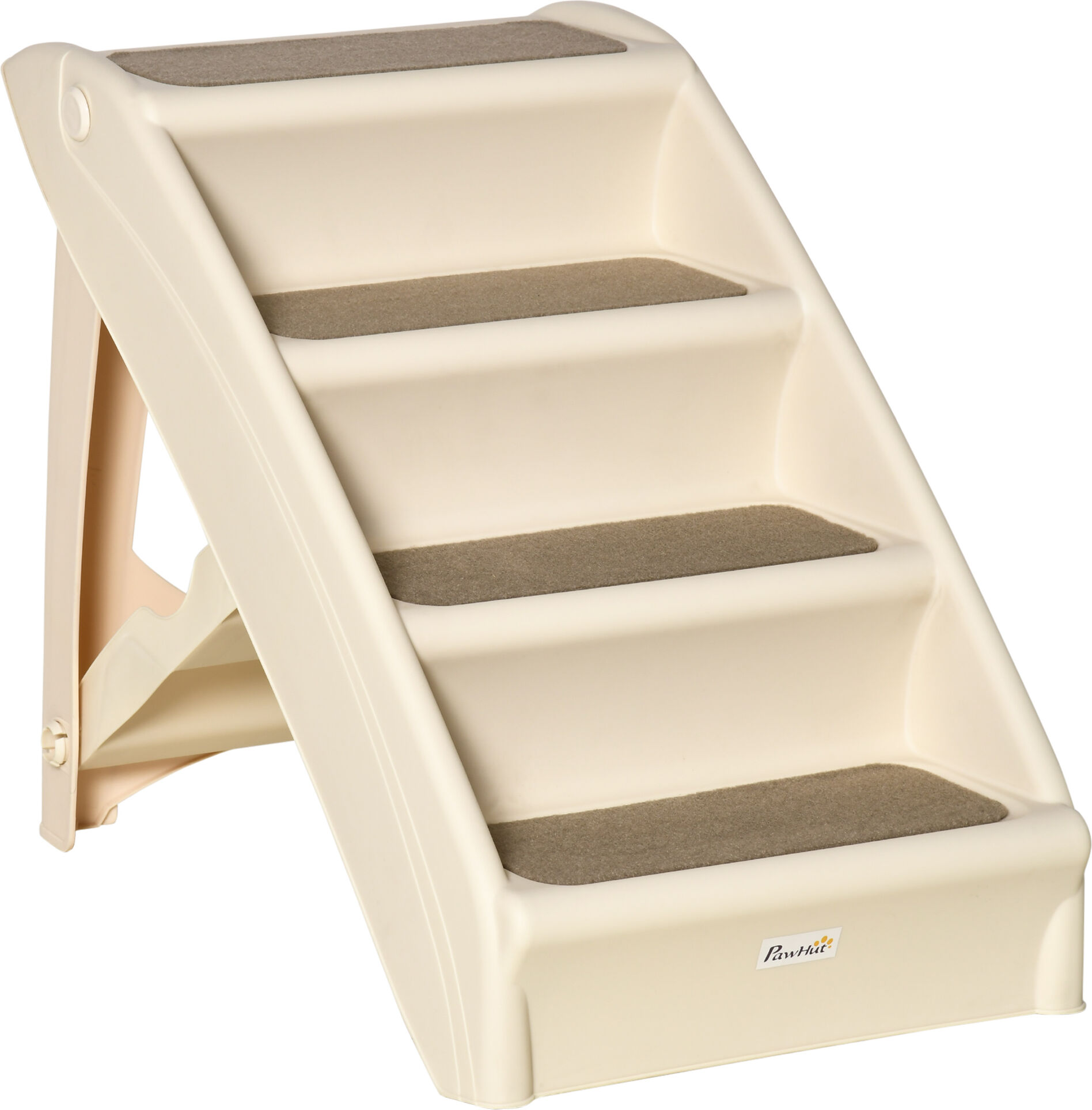 PawHut Portable Pet Stairs, 4-Step for Cats and Small Dogs, Non-slip Mats, Foldable, 62x38x49.5cm, Beige