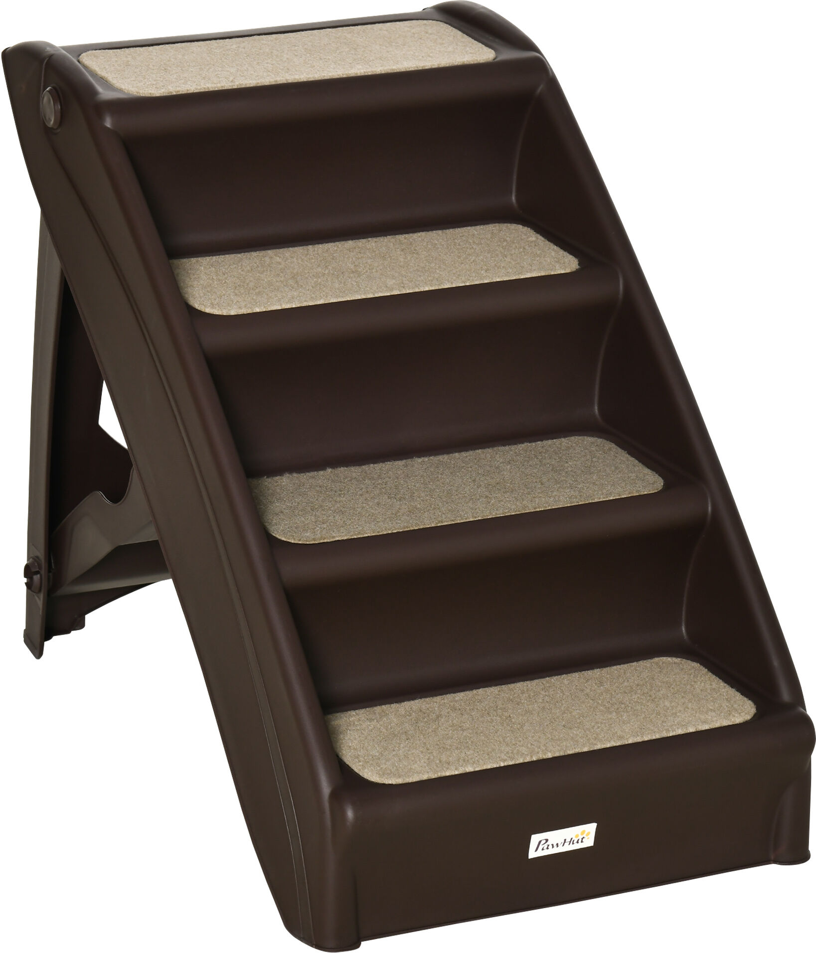 PawHut Foldable Pet Stairs, 4-Step for Cats Small Dogs with Non-slip Mats, 62 x 38 x 49.5 cm, Dark Brown