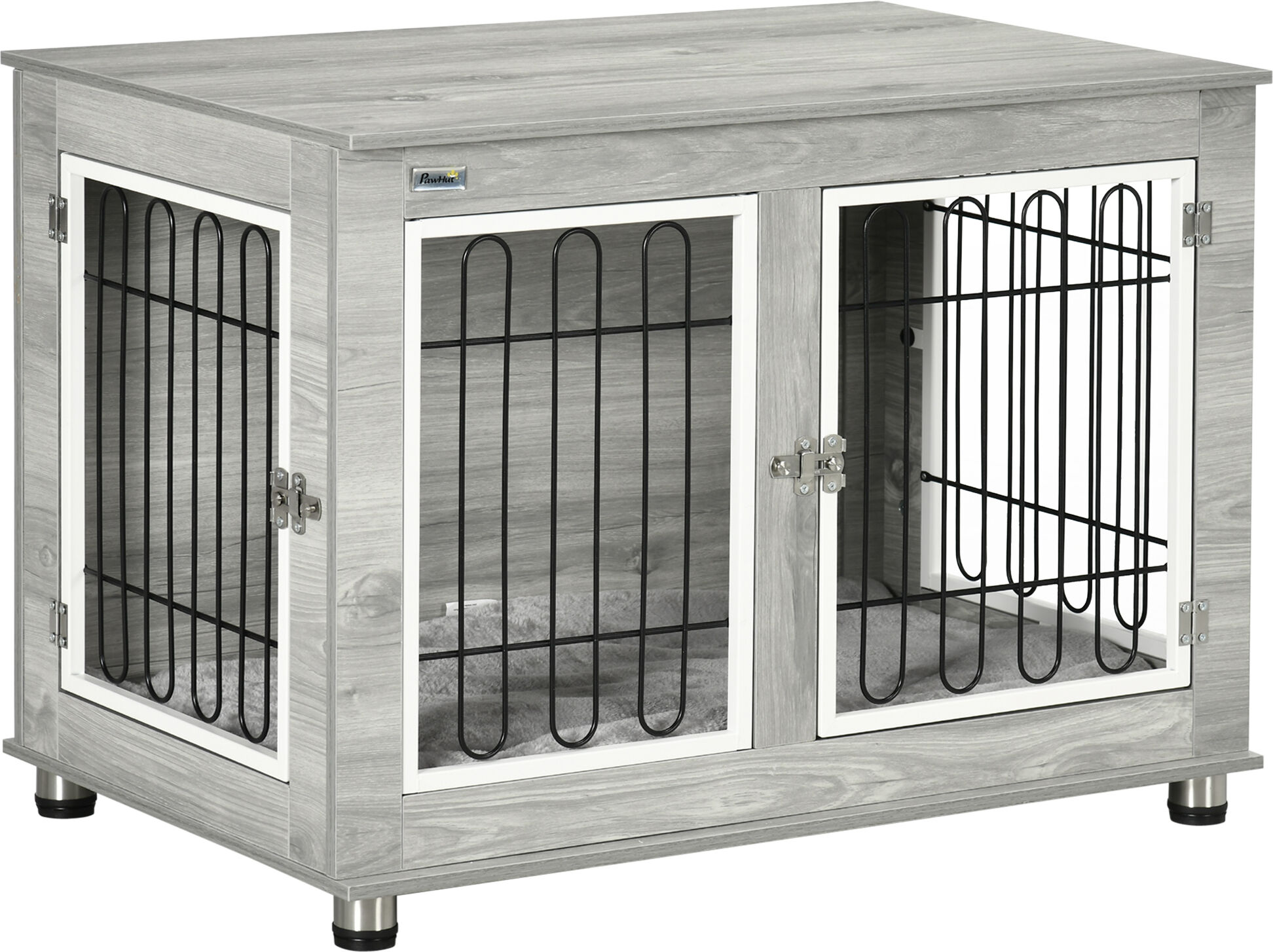 PawHut Dog Crate Furniture Side End Table with Soft Washable Cushion, Indoor Dog Kennel with Wire Mesh, Large Top, for Medium and Large Dogs