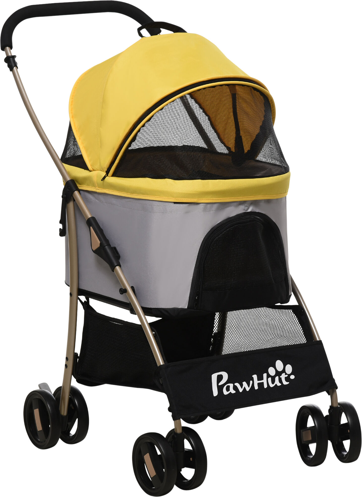 PawHut 3-In-1 Dog Pushchair, Detachable Pet Travel Stroller with Brake, Canopy, and Storage, Yellow