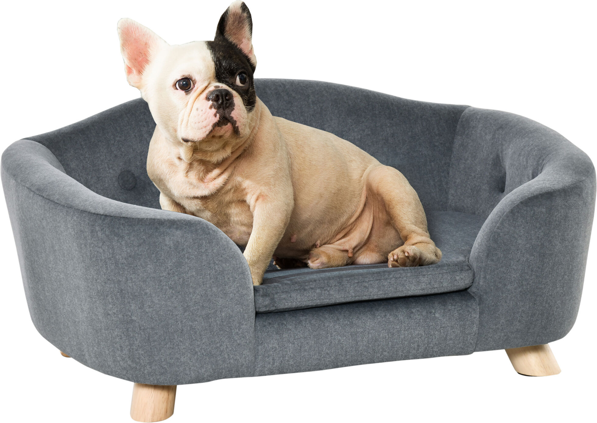 PawHut Pet Sofa, Modern Dog Bed & Puppy Lounge, with Wooden Frame & Washable Cushion, 70x47x30cm, Grey