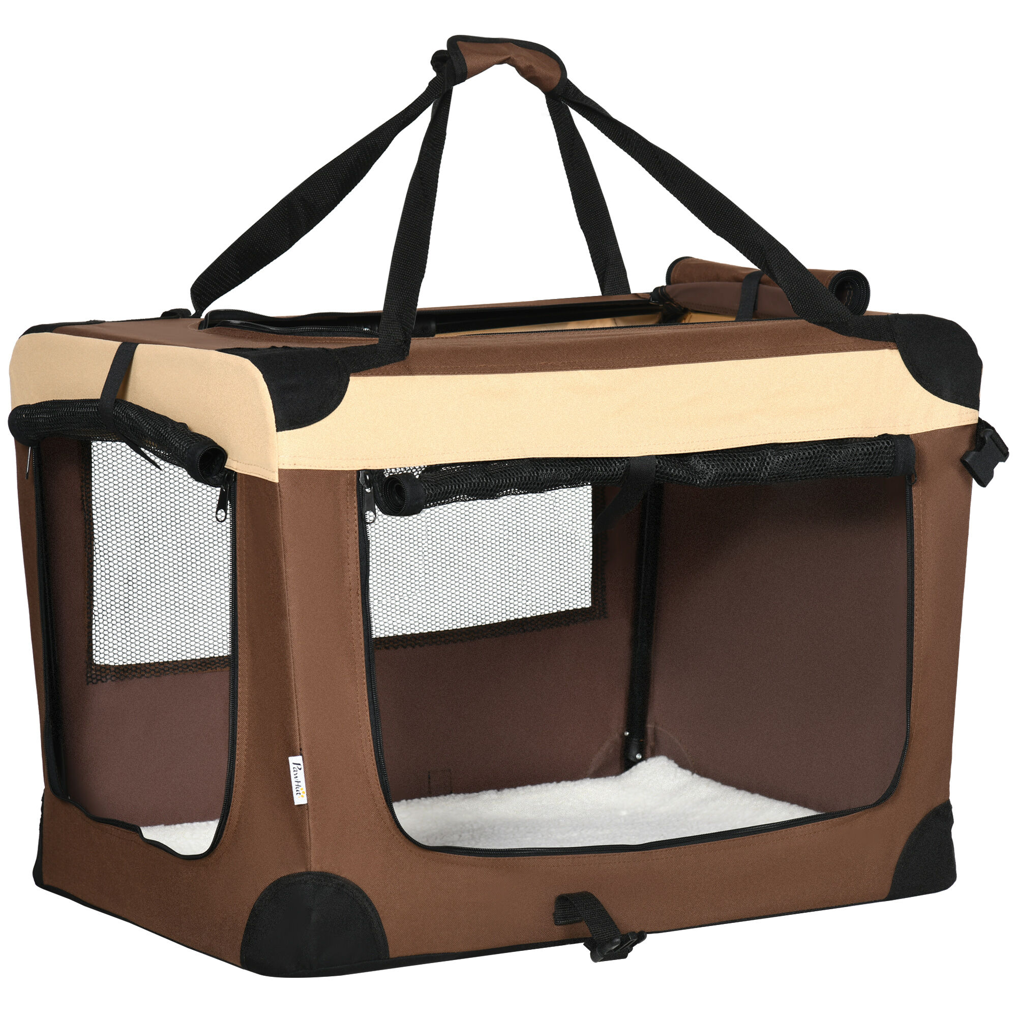 PawHut Pet Travel Carrier, Foldable Bag with Cushion for Cats and Small Dogs, Lightweight, 50x70x51cm, Brown