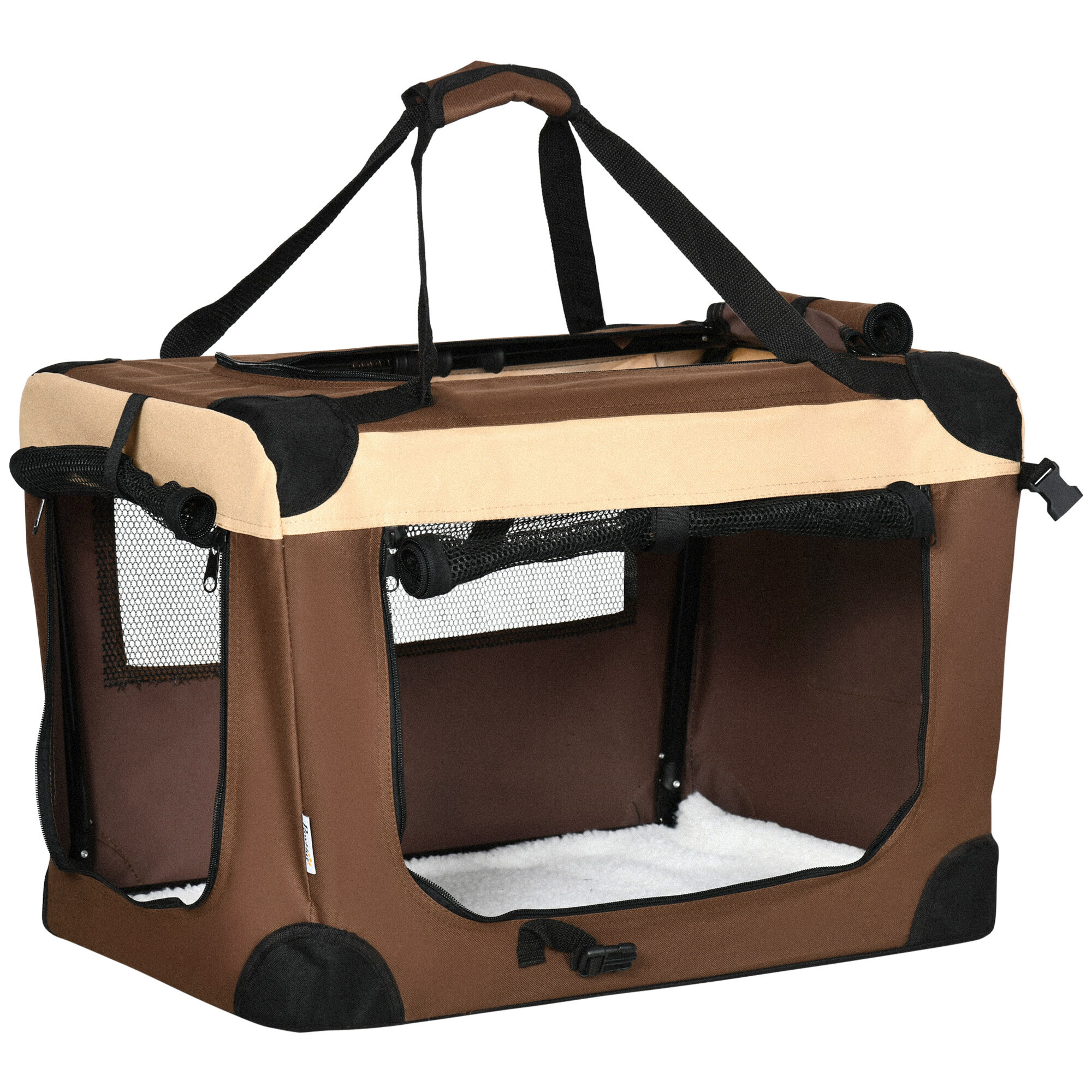 PawHut Pet Carrier, 60cm Foldable Travel Bag for Small Dogs and Cats, Comfortable with Cushion, Brown