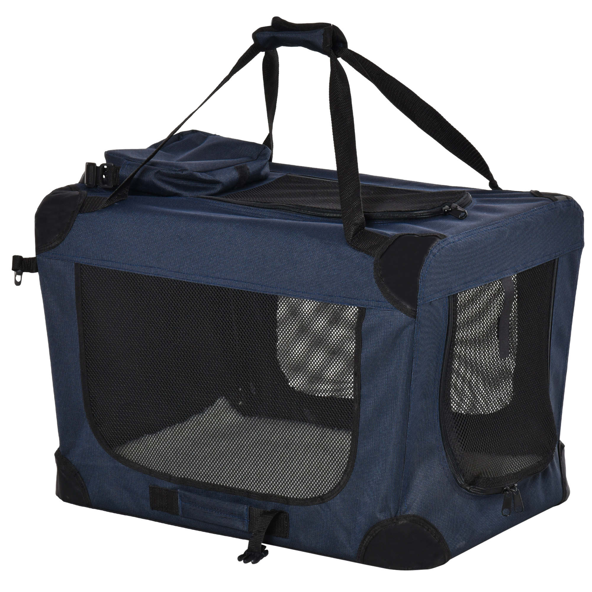 PawHut Folding Pet Carrier, Soft Portable Dog & Cat Crate with Cushion, Durable Travel Bag, 60 x 41.5 x 41 cm, Dark Blue
