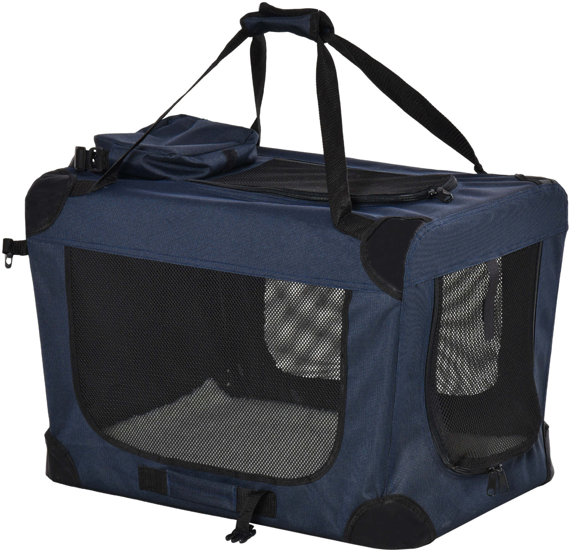 PawHut Soft Pet Crate, Folding Dog Carrier Bag with Cushion, Durable Cat Carrier, 70 x 51 x 50 cm, Dark Blue