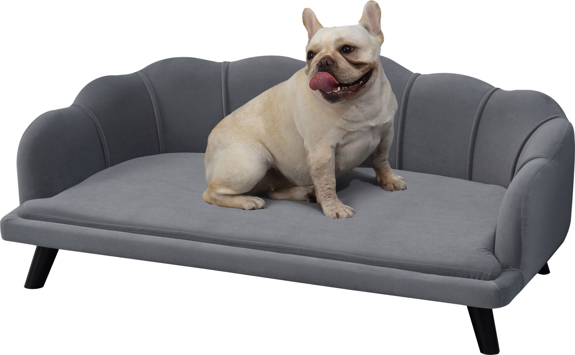 PawHut Dog Sofa for Medium Large Dogs, Shell Shaped Pet Couch Bed with Legs Cushion Washable Cover, Grey