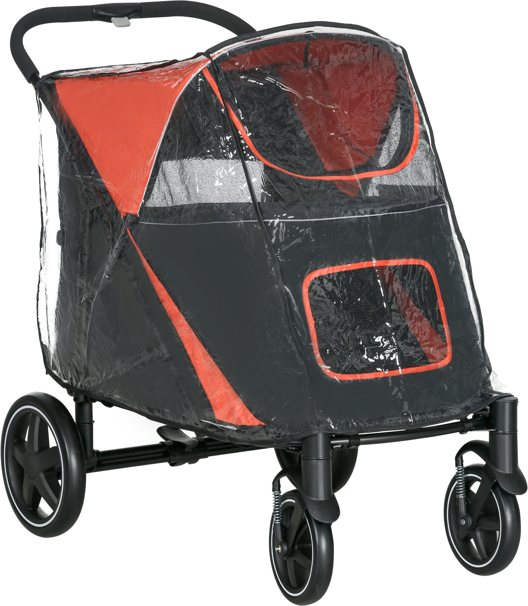 PawHut One-Click Foldable Pet Travel Stroller with Rain Cover, Cat Dog Pushchair with Front Wheels, Shock Absorber, Storage Bags, Mesh