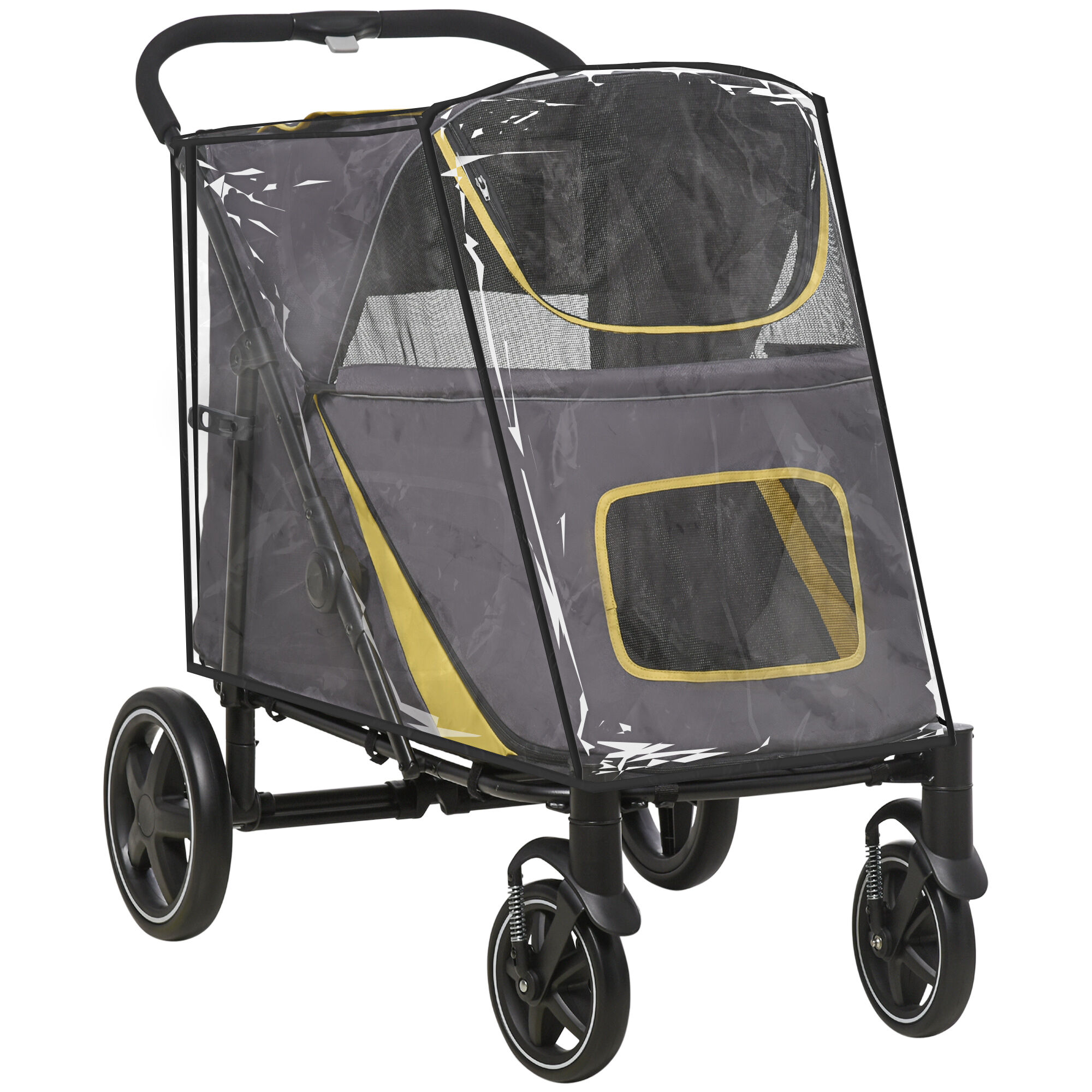 PawHut Foldable Pet Stroller with One-Click, Rain Cover, Front Wheels, Shock Absorber, Storage, Mesh for Cats & Dogs