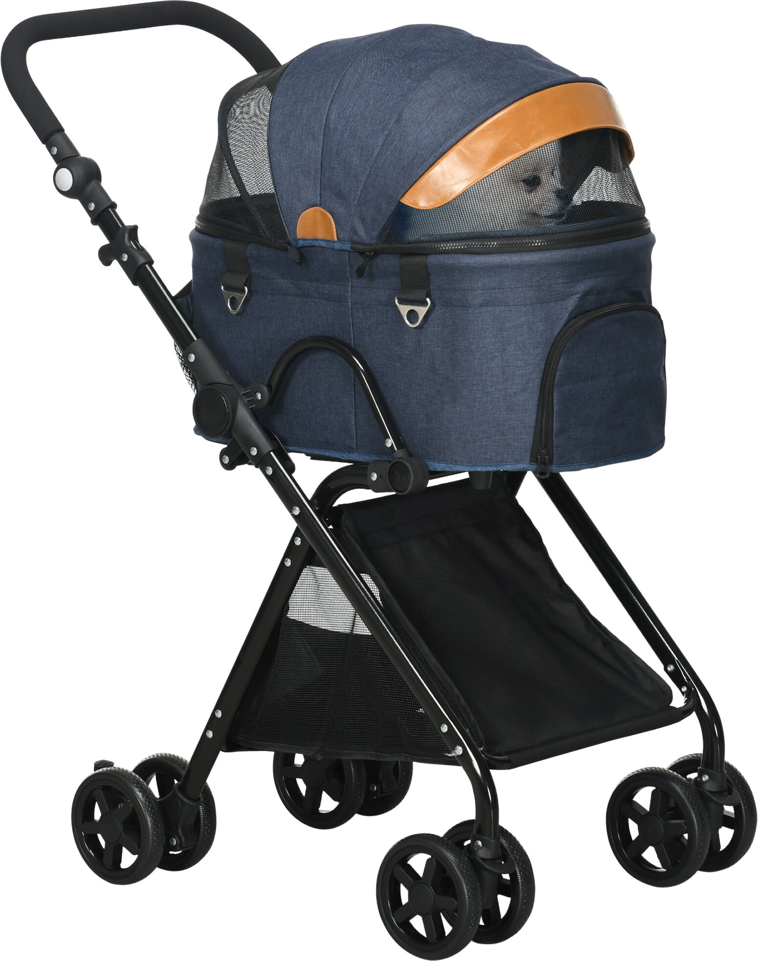 PawHut Oxford Cloth 2-in-1 Convertible Pet Stroller Pushchair Blue/Orange