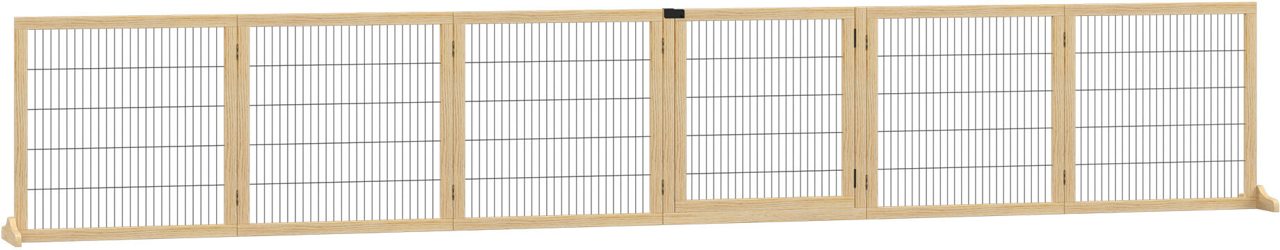 PawHut Wooden Pet Gate, Freestanding Dog Safety Barrier with 2 Support Feet, Natual