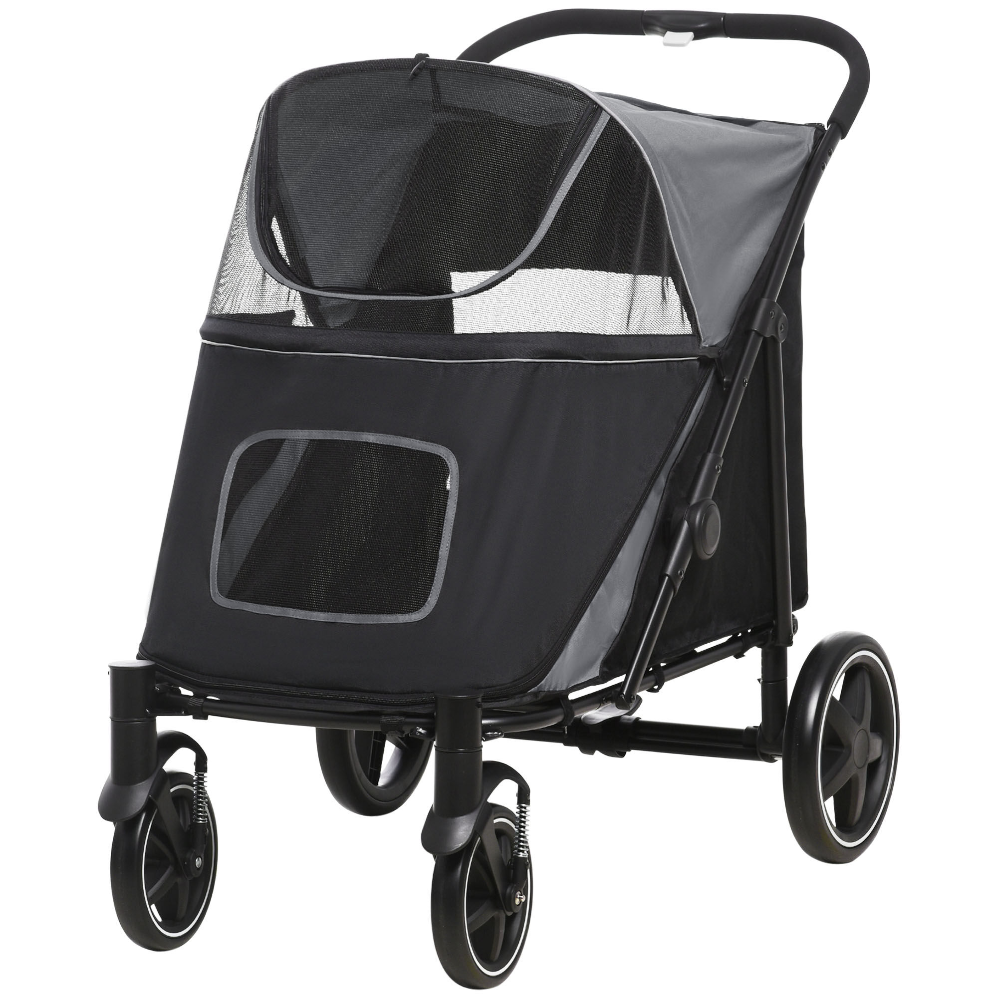 PawHut One-Click Foldable Pet Stroller, with Universal Wheels, Shock absorber, for Medium and Large Dogs - Grey