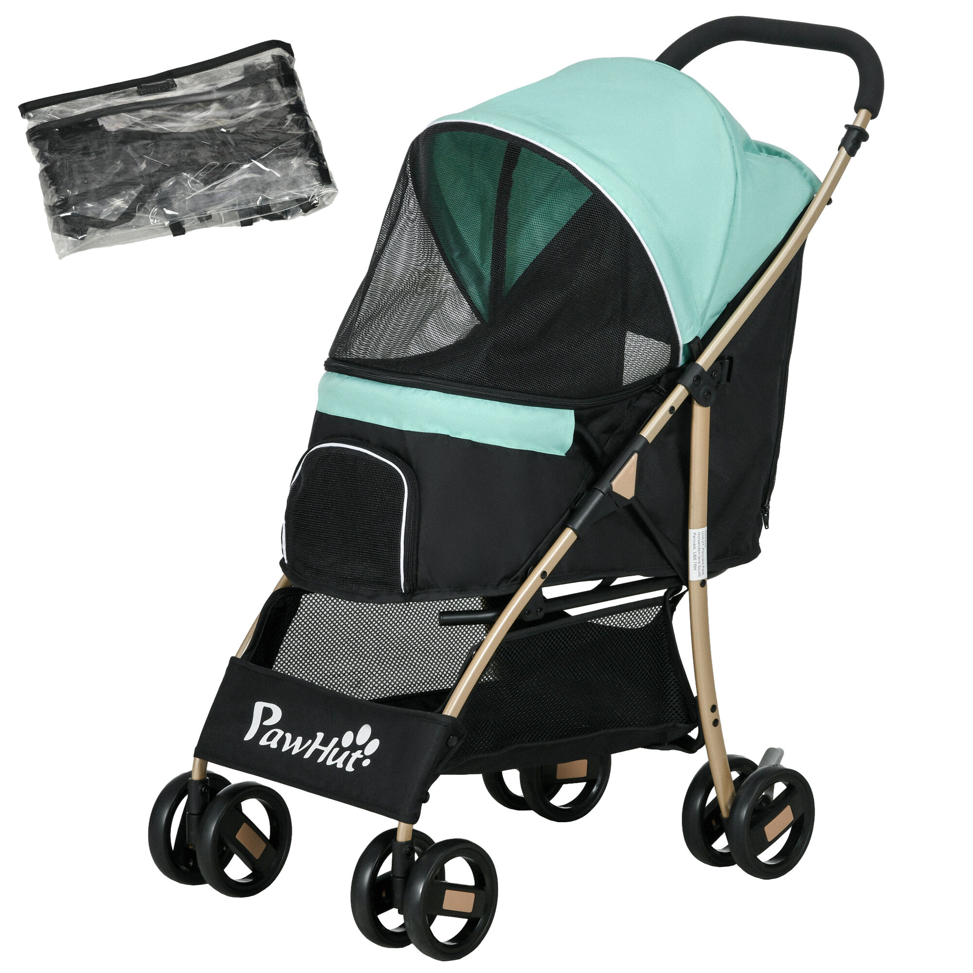 PawHut Pet Stroller for Small Dogs, Durable Oxford Fabric, with Rain Cover, Lightweight & Portable, Vibrant Green