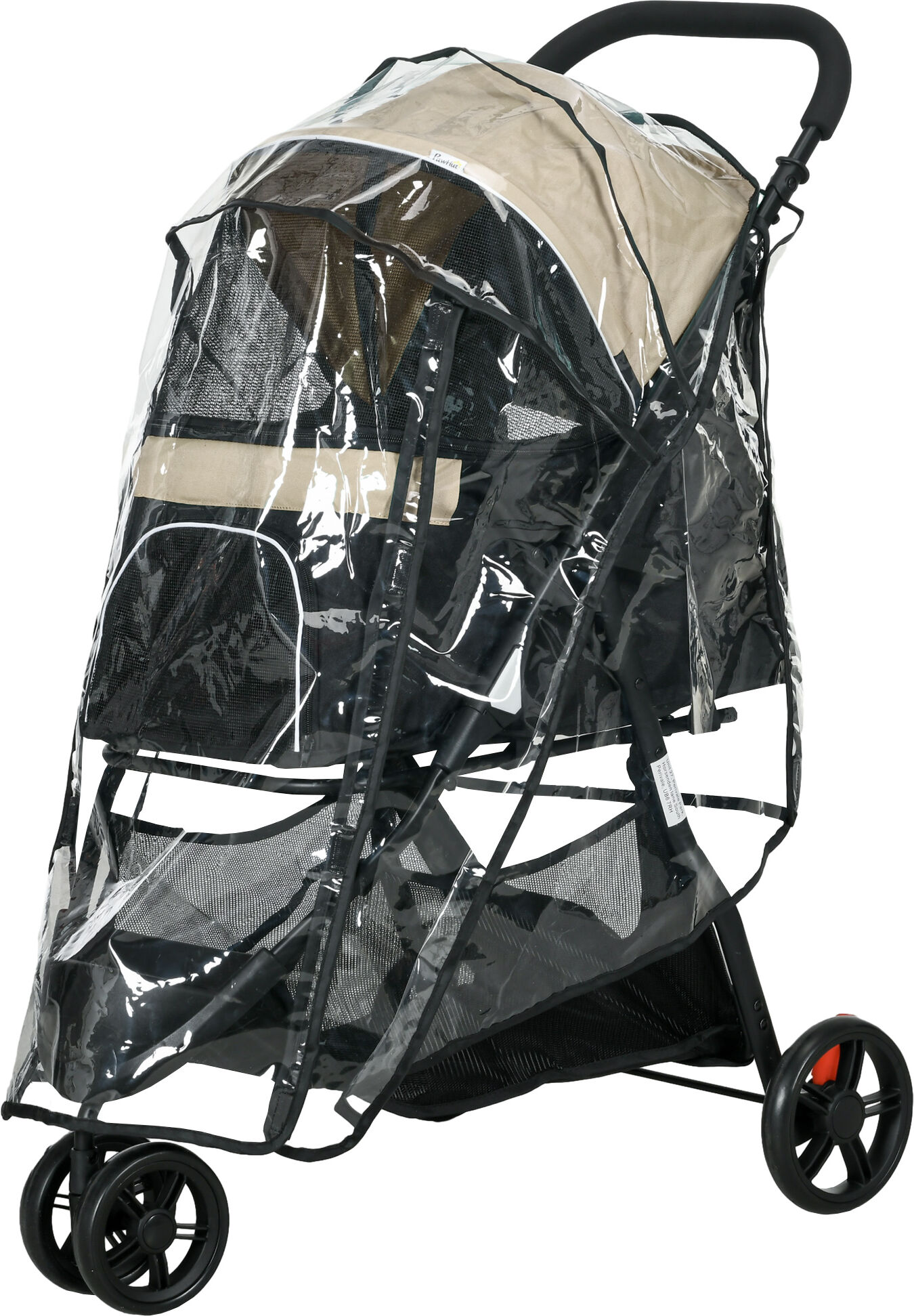 PawHut Lightweight Pet Buggy, Easy Storage, Ventilated with Weather Shield, Ideal for Extra Small to Small Dogs, Khaki