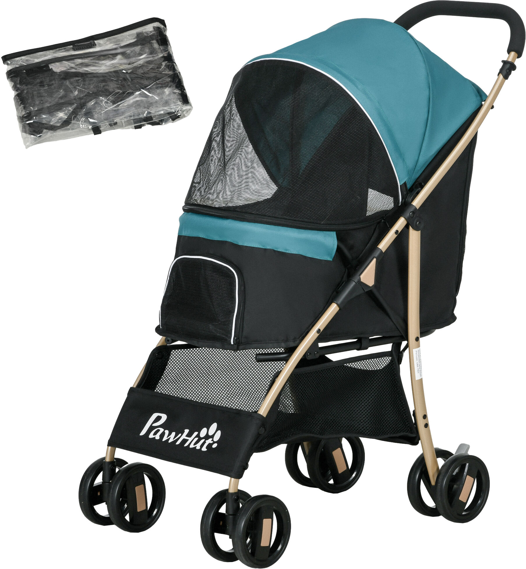 PawHut Oxford Pet Buggy for Compact Dogs, Weatherproof Canopy, Ventilated, Easy Fold with Storage, Dark Green