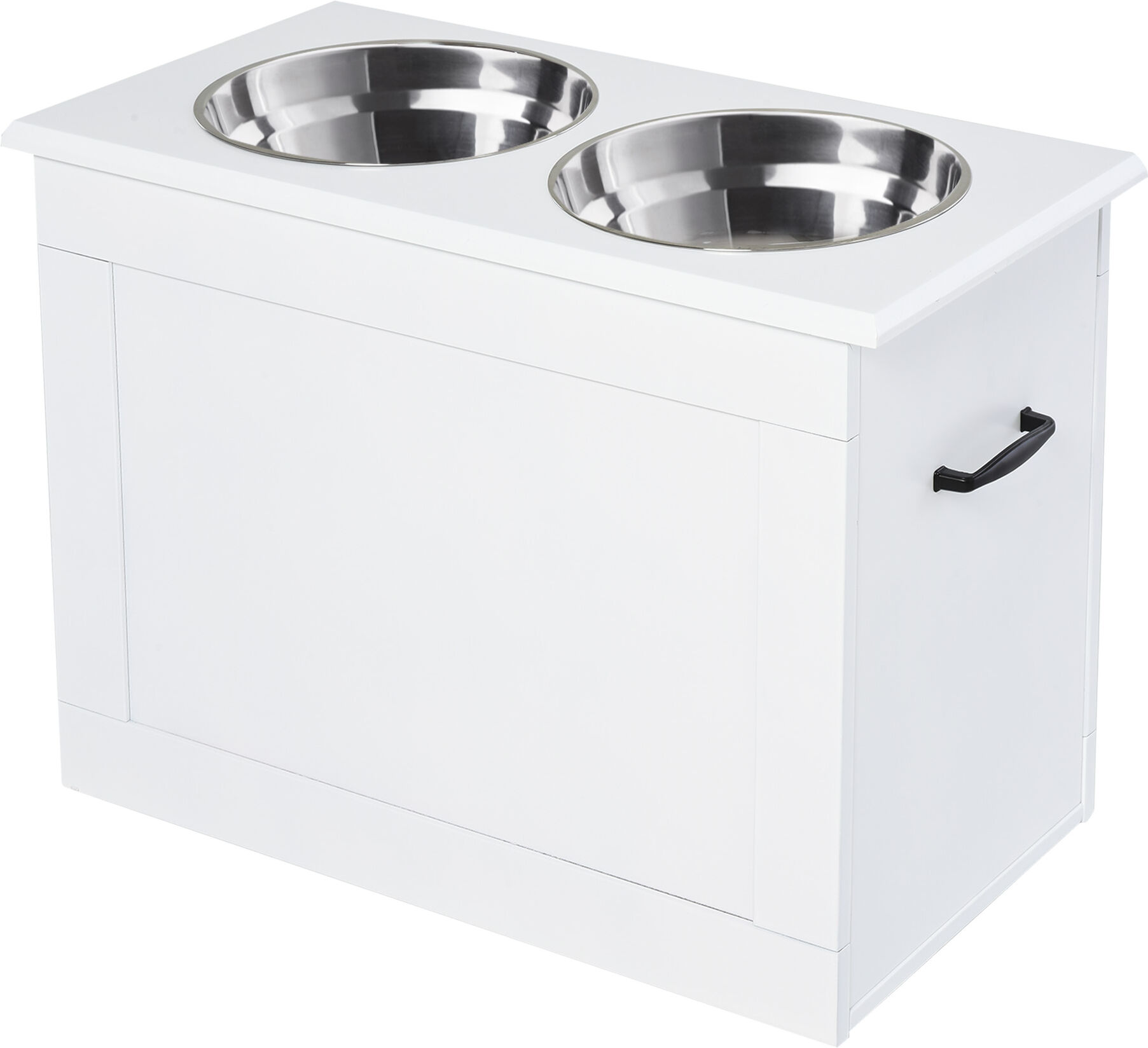 PawHut Elevated Pet Feeder Station with Storage, Includes 2 Stainless Steel Bowls, Ideal for Large Dogs, White