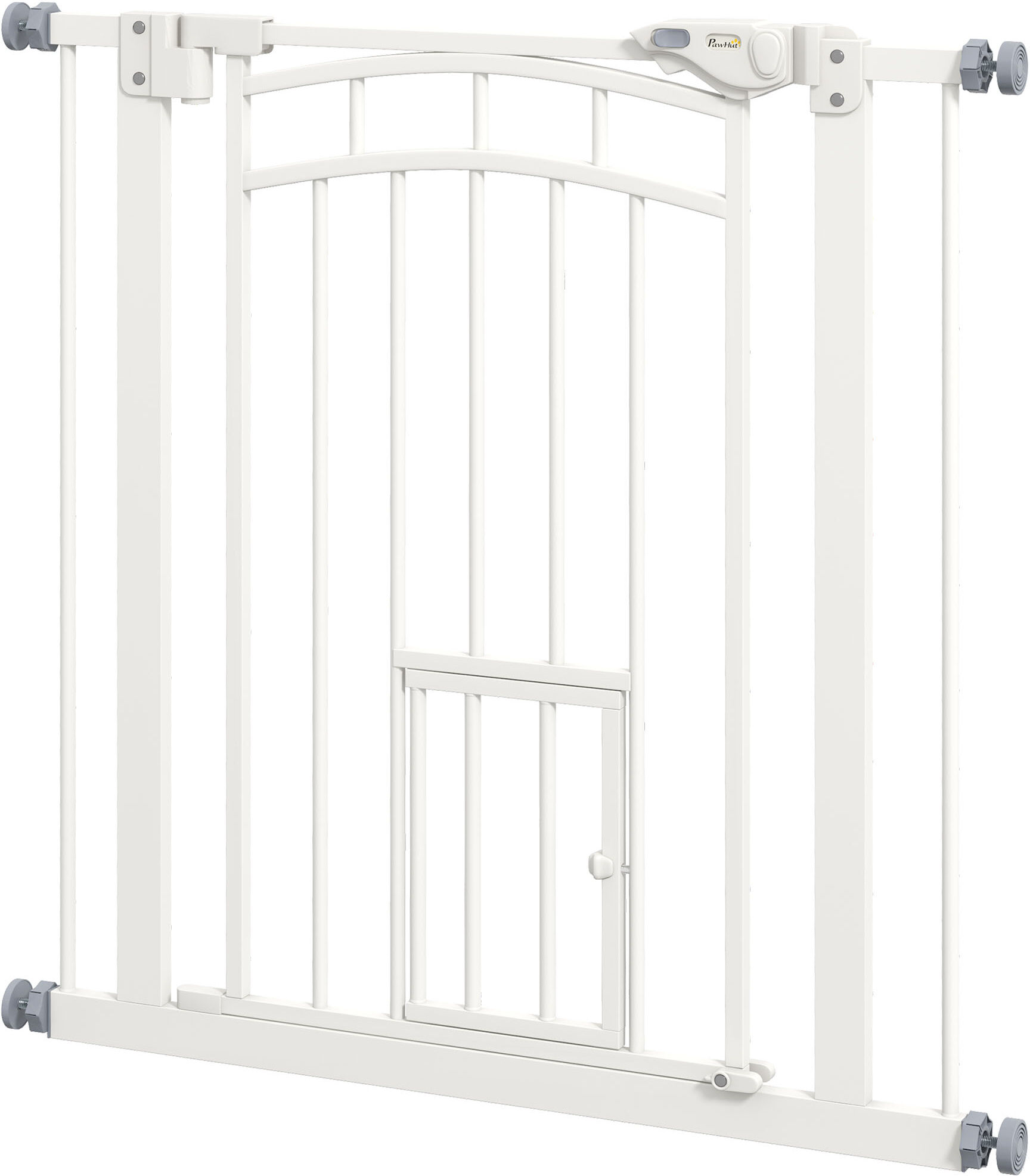 PawHut Safety Pet Gate, Pressure Fit Stair Gate with Cat Door, Auto Close, Double Lock, 74-80cm, White