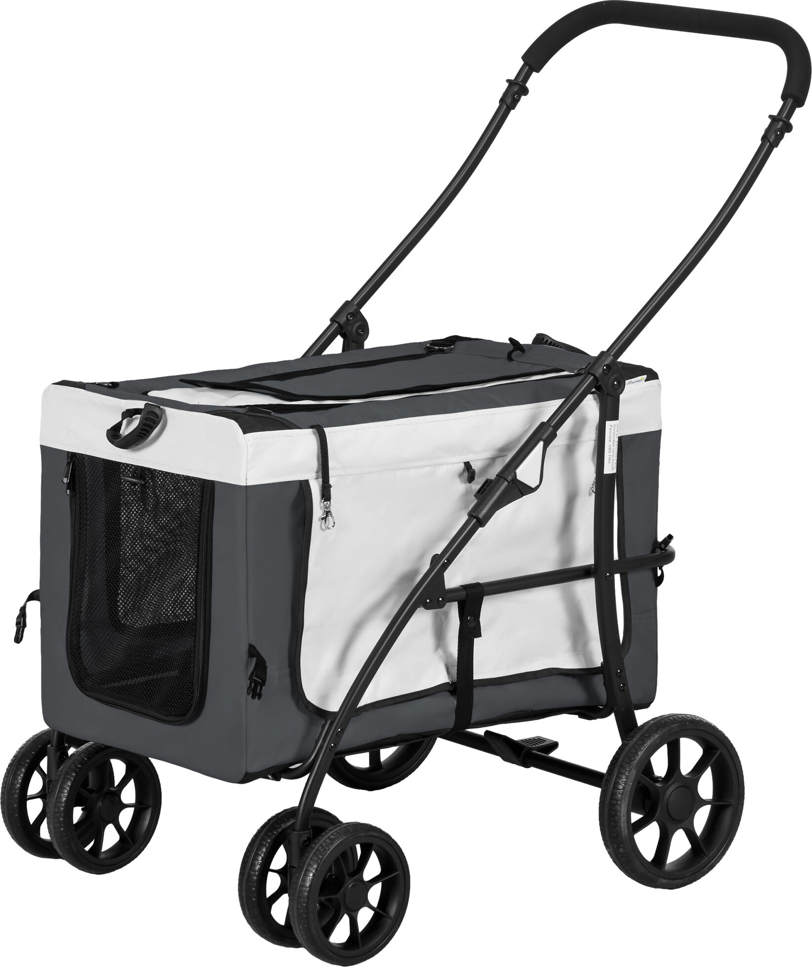 PawHut Foldable Dog Stroller, Pet Travel Crate, with Detachable Carrier, Soft Padding, for Mini, Small Dogs - Grey