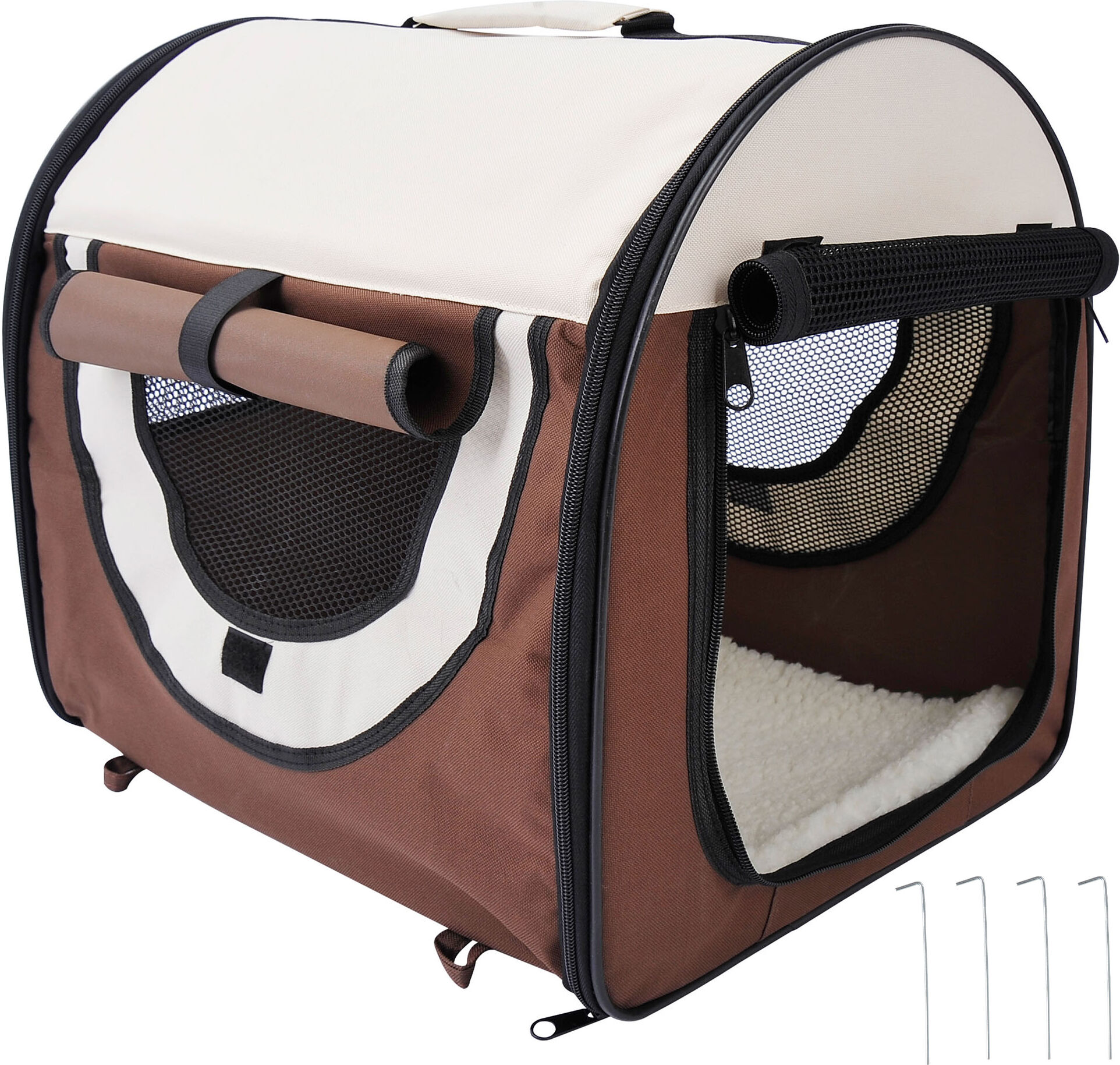 Pawhut Soft Pet Carrier, Foldable Cat and Dog Travel Bag, Breathable Fabric Crate, 46 x 36 x 41 cm, Brown.