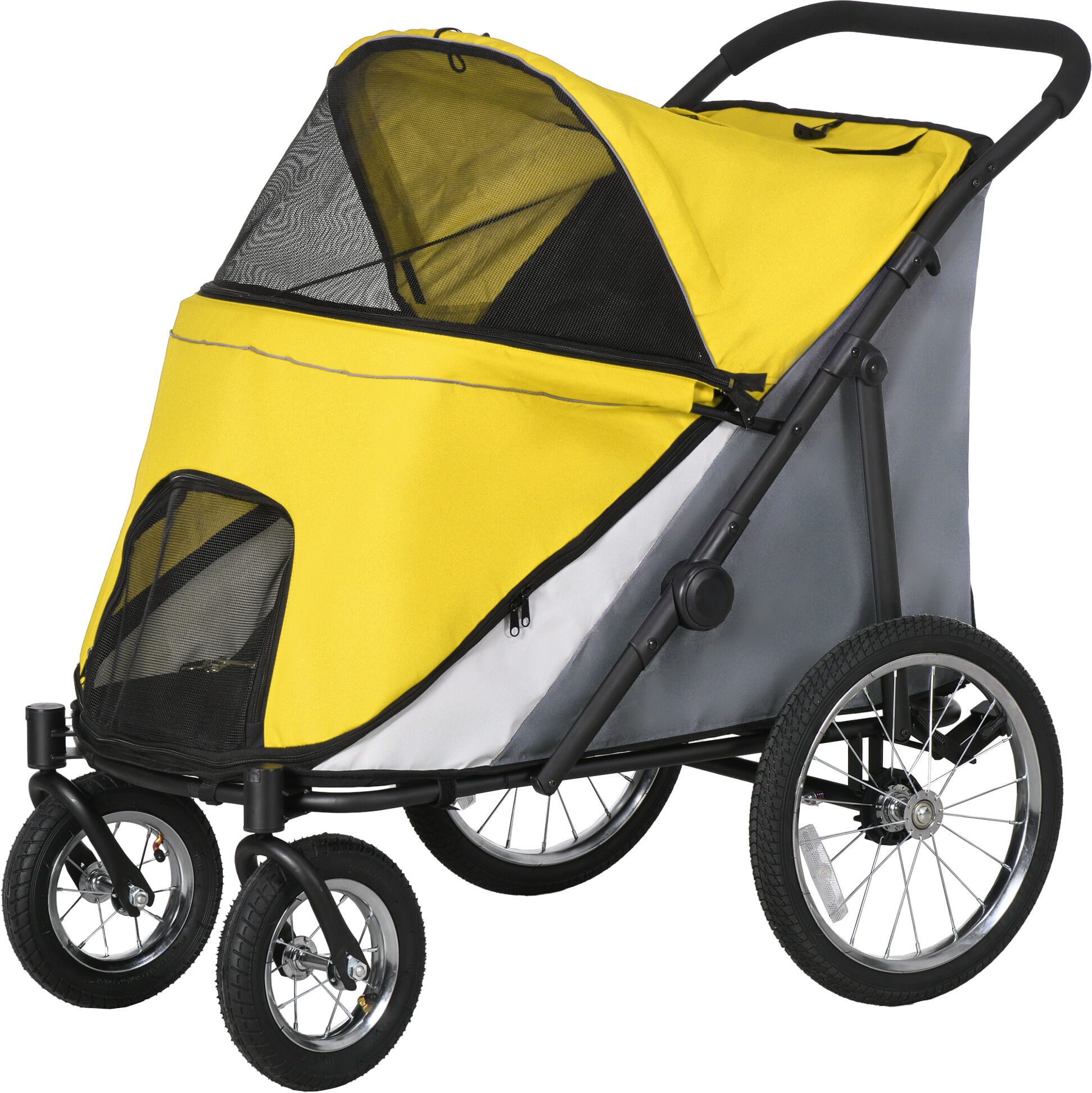 PawHut Foldable Pet Stroller with Washable Cushion, Storage Bags, Safety Leash for Medium and Large Dogs Cats Travel, Yellow