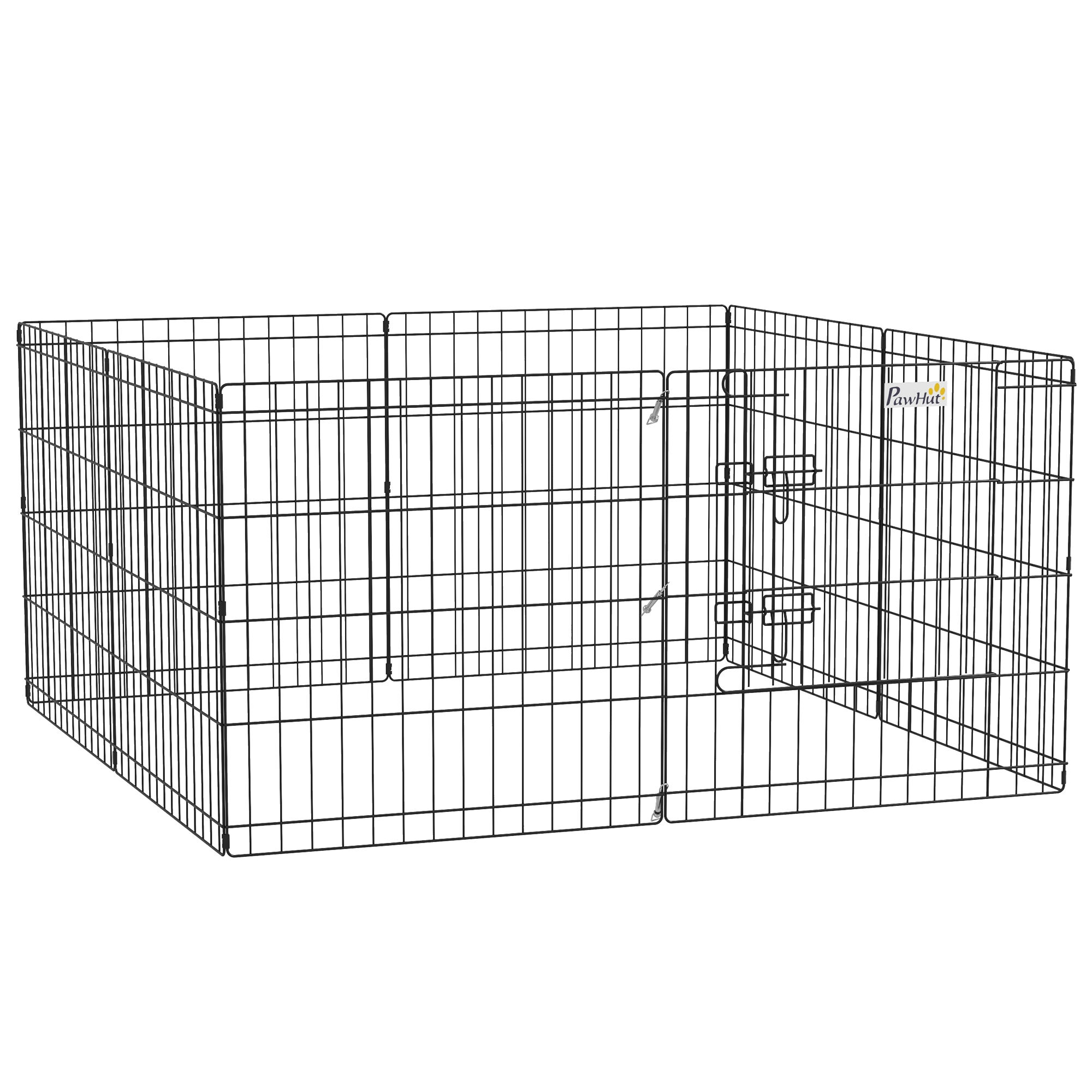 PawHut 8 Panel Dog Playpen Puppy Pen Rabbits Guinea Metal Crate Pet Cage Run Indoor Outdoor, 61x61 cm