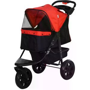 PawHut Oxford Cloth Folding 3-Wheel Pet Stroller Dog Trolley Red/Black