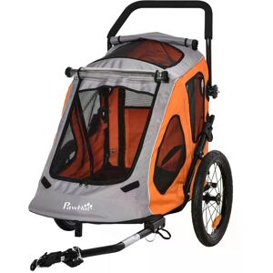 PawHut 2 IN 1 Dog Bicycle Trailer Pet Carrier Stroller 360° Rotatable Front Wheel Reflectors Parking Brake Straps Cup Holder Water Resistant Orange