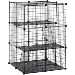 PawHut Pet Playpen, DIY Small Animal Cage with Metal Wire Fence, 39 Panels, 3 Doors, 2 Ramps, for Kitten, Bunny, Black.