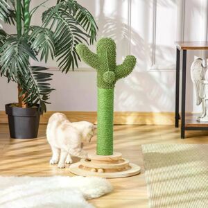 PawHut Cactus-Shaped Cat Tree Tower, Green, with Sisal Scratching Post, Hanging Ball, Funny Cat Ball Platform, 32 x 32 x 60cm