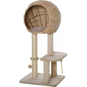 PawHut Cat tree Cat Tower 100cm Climbing Activity Center with Sisal Scratching Post Condo Perch Hanging Balls Teasing Rope Toy Cushion