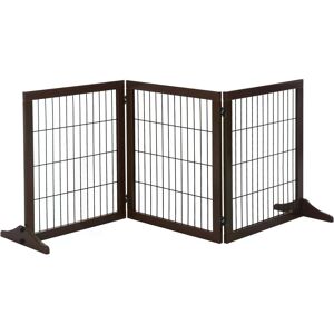 PawHut 3 Panel Pet Gate Pine Frame Indoor Foldable Dog Barrier w/Supporting Foot Dividing Line Aisles Stairs