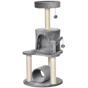 PawHut Cat Tree Tower Climbing Activity Center Kitten Furniture with Jute Scratching Post Bed Tunnel Perch Hanging Balls Grey