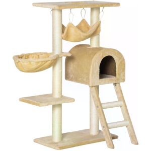 PawHut Cat Tree with Scratching Post, Hammock, Condo, Basket, Ladder Activity Centre for Kittens, 98 cm, Beige