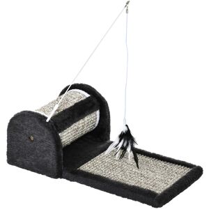 PawHut Cat Scratching Mat with Sisal Pad, Kitten Play Toy with Roller and Feather Teaser, 44 x 24 x 16 cm, Grey