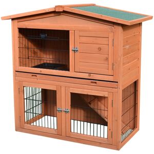 PawHut 2 Tier Rabbit Hutch Guinea Pig Hutch Ferret Cage with Ramp Slide Out Tray for Indoor Outdoor 100.5 x 55 x 101 cm