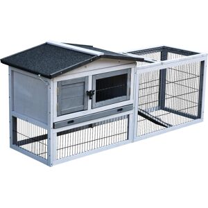 PawHut Small Animal Two-Level Fir Wood Hutch w/ Ramp Burnt Grey