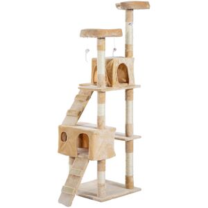 PawHut Deluxe Cat Tree, Kitten Scratching Post, Climbing Tower Activity Centre, Plush, Cream