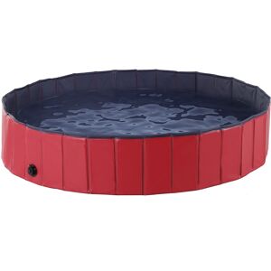 Pawhut Durable Pet Swimming Pool, 160x30cm, Foldable PVC Design, Easy Storage, Red/Dark Blue for Dogs