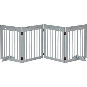 PawHut Pet Gate 4 Panel Wooden Dog Barrier Freestanding Folding Safety Fence with Support Feet up to 204cm Long 61cm Tall Light Grey