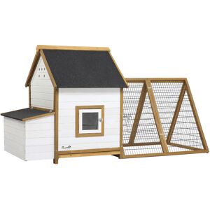 PawHut Chicken Coop, Hen House, Wooden Poultry Cage with Outdoor Run, Nesting Box, Removable Tray, Window and Lockable Door, 197 x 93 x 110cm