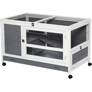 PawHut Wooden Rabbit Hutch Elevated Pet Bunny House Rabbit Cage with Slide-Out Tray Indoor Grey