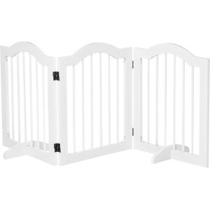 PawHut Dog Gate Wooden Foldable Small Sized Pet Gate Stepover Panel with Support Feet Freestanding Safety Barrier for the House Doorway Stairs White