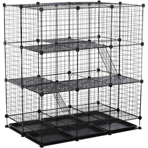 Pawhut 3 Level DIY Pet Playpen Metal Small Animal Cage Guinea Pig Rabbit Ferret Chinchillas Cage 4 Doors Bottom Trays Black