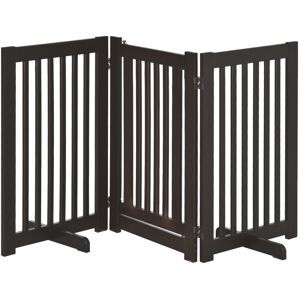 PawHut Pet Gate Freestanding Dog Gate For Stairs Wood Doorway Safety Pet Barrier Fence Foldable w/ Latch Support Feet Deep Brown, 155 x 76 cm