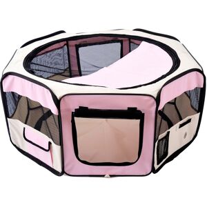 HOMCOM PawHut Playpen for Small Pets, Fabric Construction, Ideal for Puppies, Cats, Rabbits, Guinea Pigs, Dia90 x 41H cm, Pink and Cream