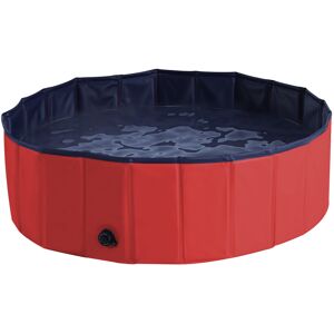 Pawhut Portable Pet Swimming Pool, Foldable Bathing Tub for Dogs and Cats, Non-Slip, Durable PVC, 妗?00x30H cm, Red