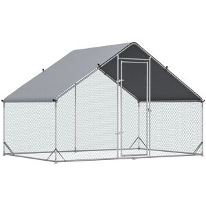 PawHut Walk-In Chicken Run, Galvanized Chicken Coop Hen Poultry House Cage Rabbit Hutch Pet Playpen Backyard w/ Water-Resist Cover, 3 x 2 x 2m