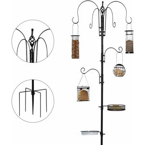 Pawhut Bird Feeding Station Kit, Wild Bird Feeder Pole with 6 Hooks, 4 Hanging Feeders for Peanuts, Seed, Fat Balls, for Garden, Outdoor, Black