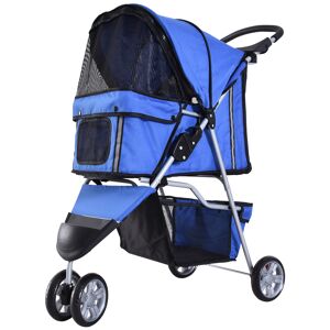 PawHut Pet Stroller for Dogs, Three-Wheel Dog Pushchair, Travel Pram with Storage Basket, Blue