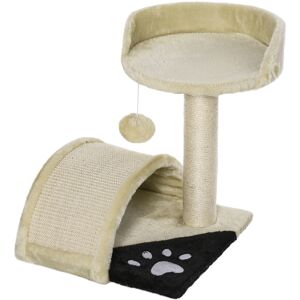 PawHut Cat Scratching Tree, Post with Activity Centre, Climber, Hanging Ball, Plush Cover, Beige